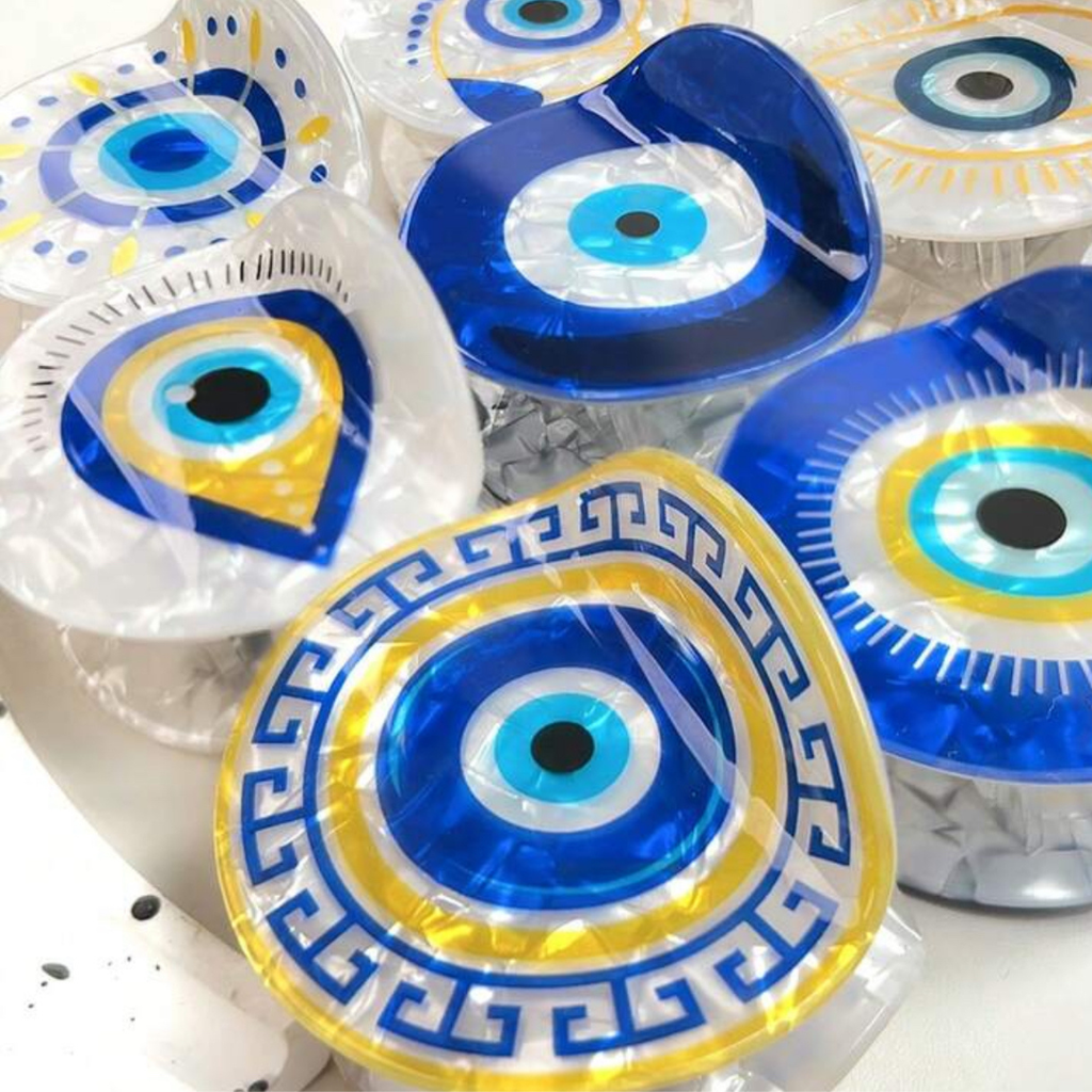 Evil Eye Hair Claw - White Yellow